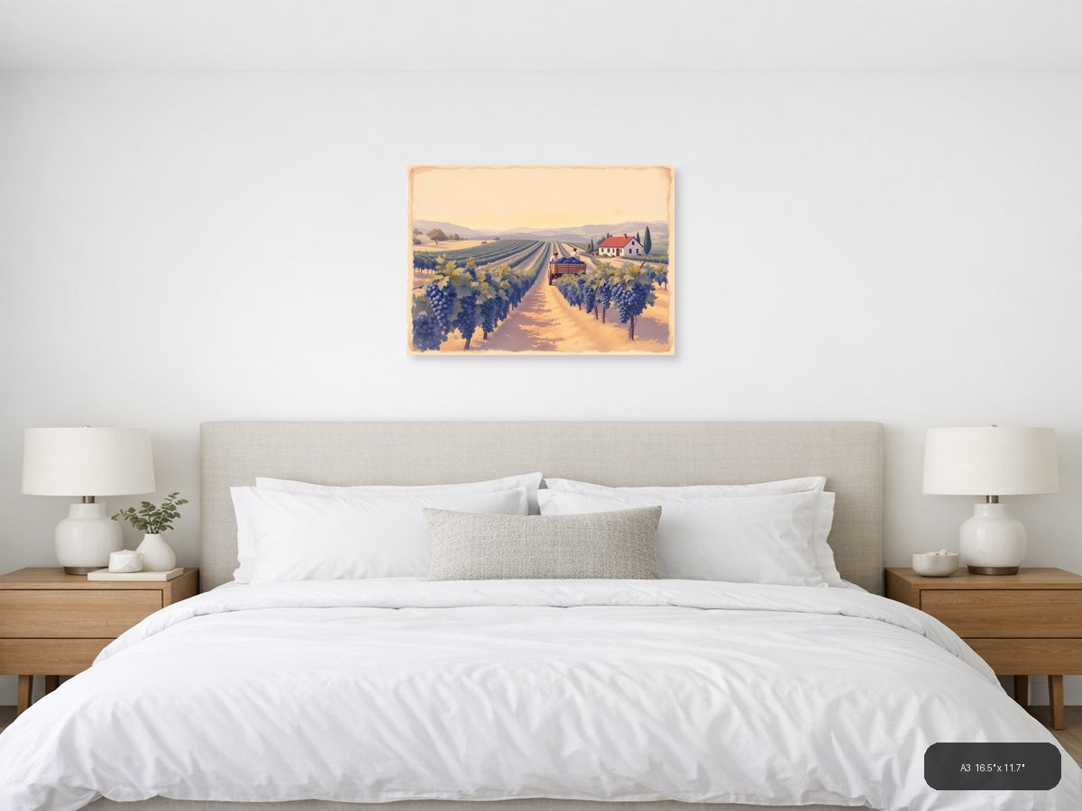 Vintage Tuscan Vineyard Harvest Landscape Wall Art — A3 / Bedroom