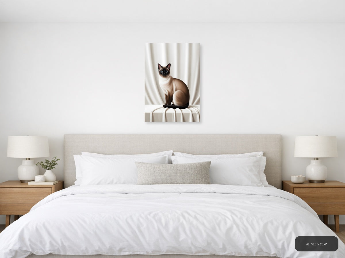 Siamese Cat with Blue Eyes Minimalist Portrait Wall Art — A2 / Bedroom