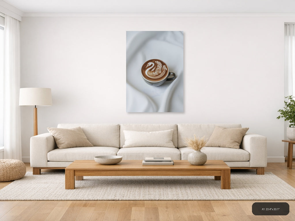 Swan Latte Art Minimalist Coffee Wall Art — A1 / Living Room