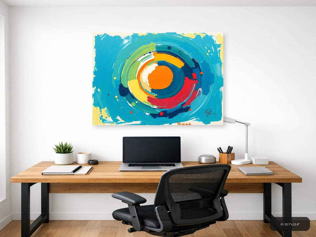 Colorful Abstract Concentric Circles Modern Wall Art — A1 / Office