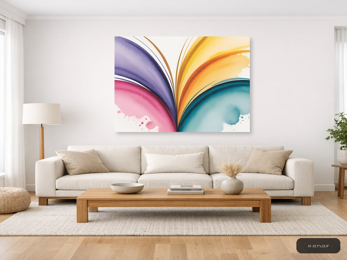 Colorful Rainbow Wave Watercolor Abstract Wall Art — A1 / Living Room
