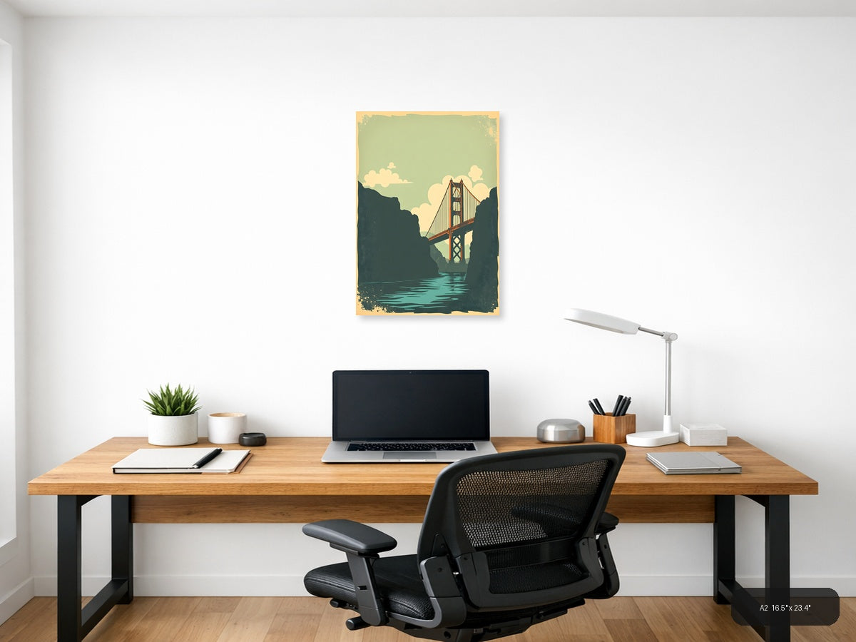 Golden Gate Bridge Vintage Landscape Wall Art — A2 / Office
