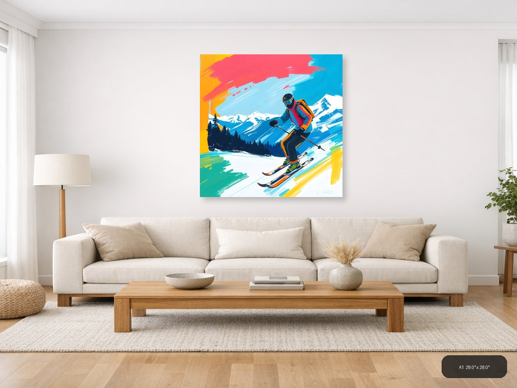 Abstract Skier Mountain Landscape Modern Wall Art — A1 / Living Room