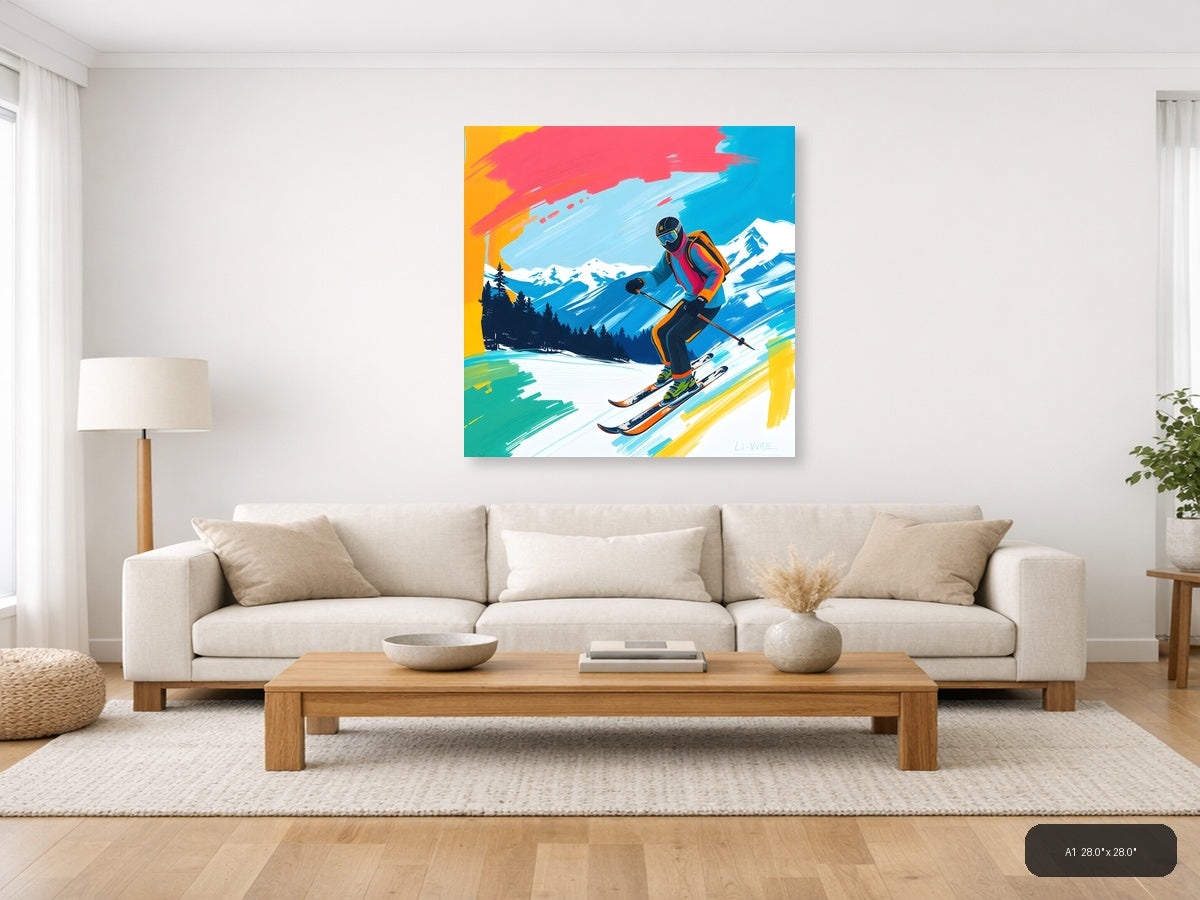 Abstract Skier Mountain Landscape Modern Wall Art — A1 / Living Room
