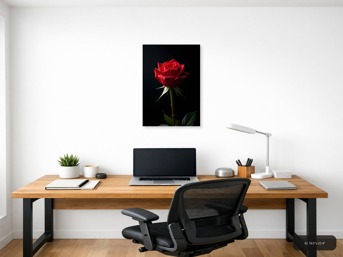 Red Rose on Black Background Photography Wall Art — A2 / Office