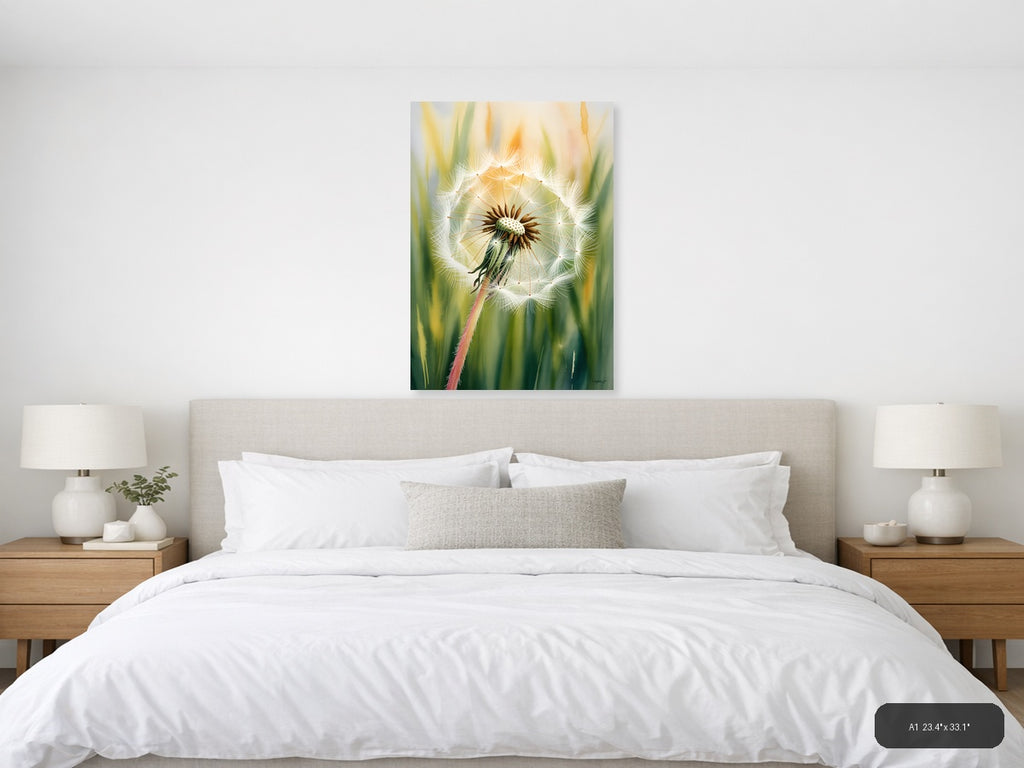 Dandelion Seedhead Watercolor Painting Wall Art — A1 / Bedroom