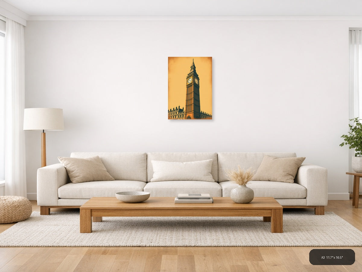 Big Ben Clock Tower Vintage Style Portrait Wall Art — A3 / Living Room