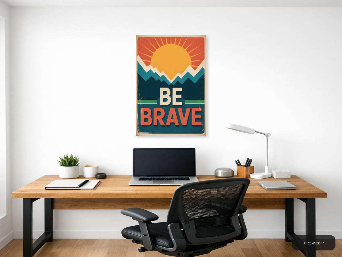 Be Brave Vintage Sunrise Mountain Wall Art — A1 / Office
