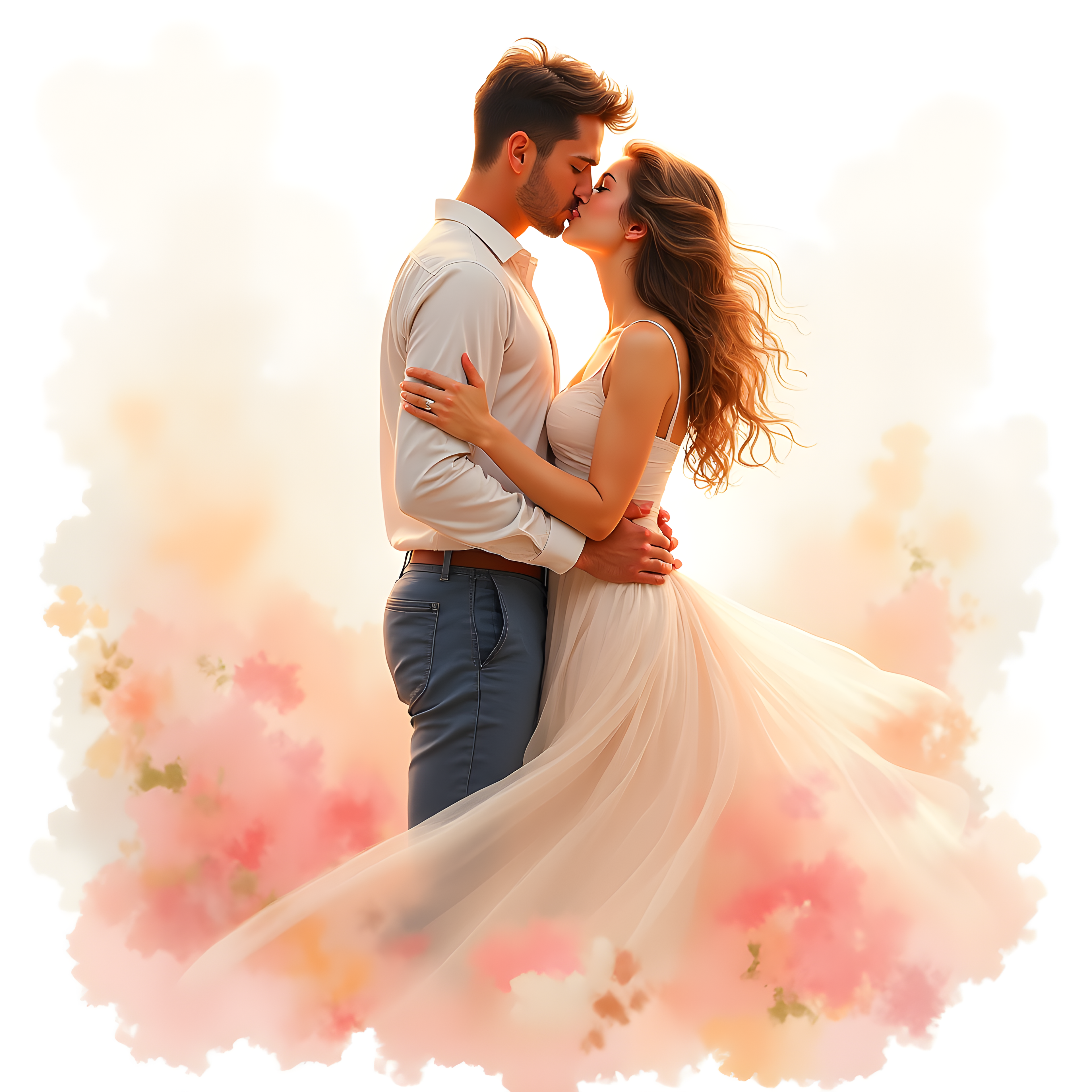 Romantic Couple Kissing Watercolor Wall Art