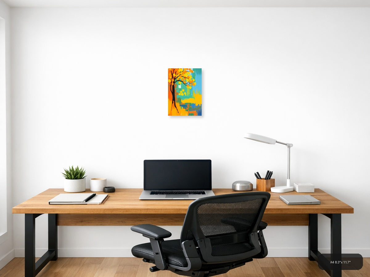 Abstract Autumn Tree with Golden Leaves Wall Art — A4 / Office