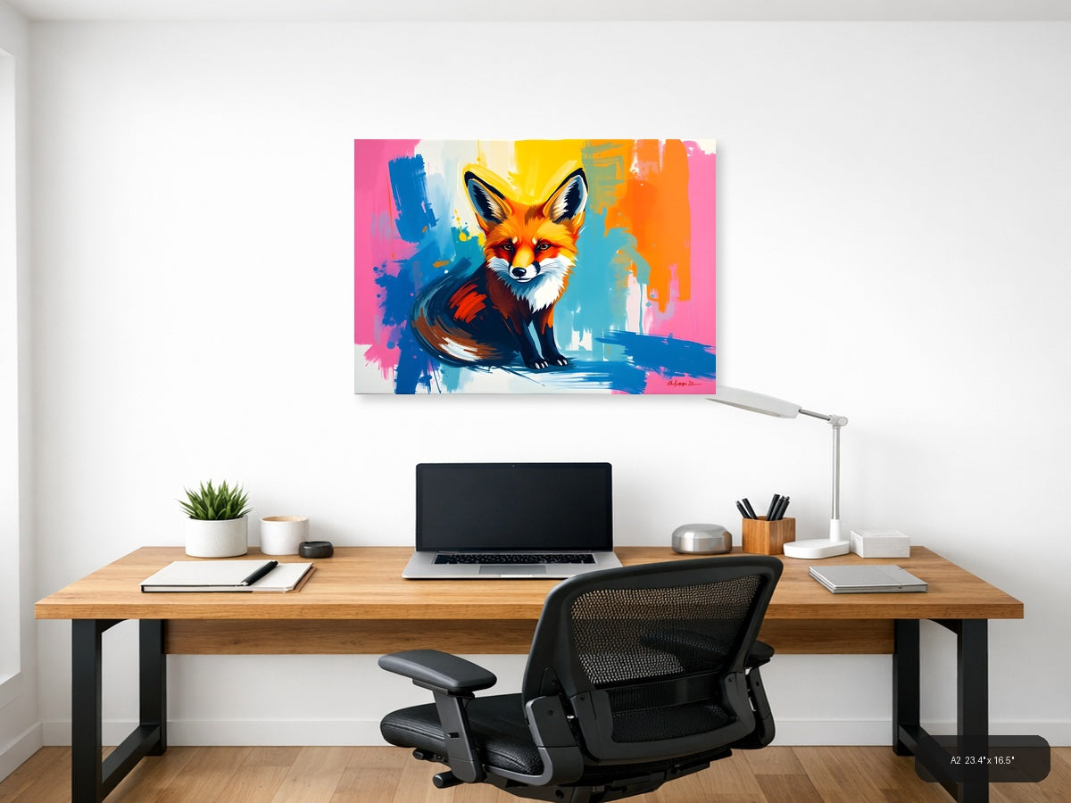 Colorful Abstract Fox Portrait - Modern Pop Art Wall Art — A2 / Office
