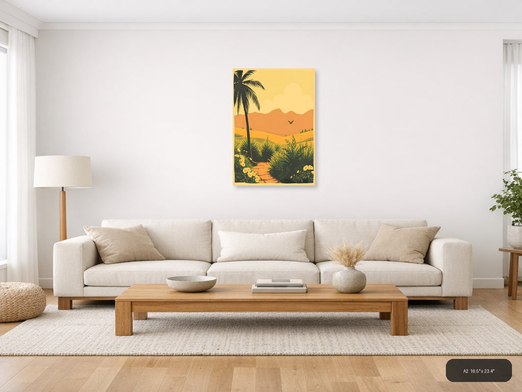 Vintage Desert Landscape with Palm Tree Wall Art — A2 / Living Room