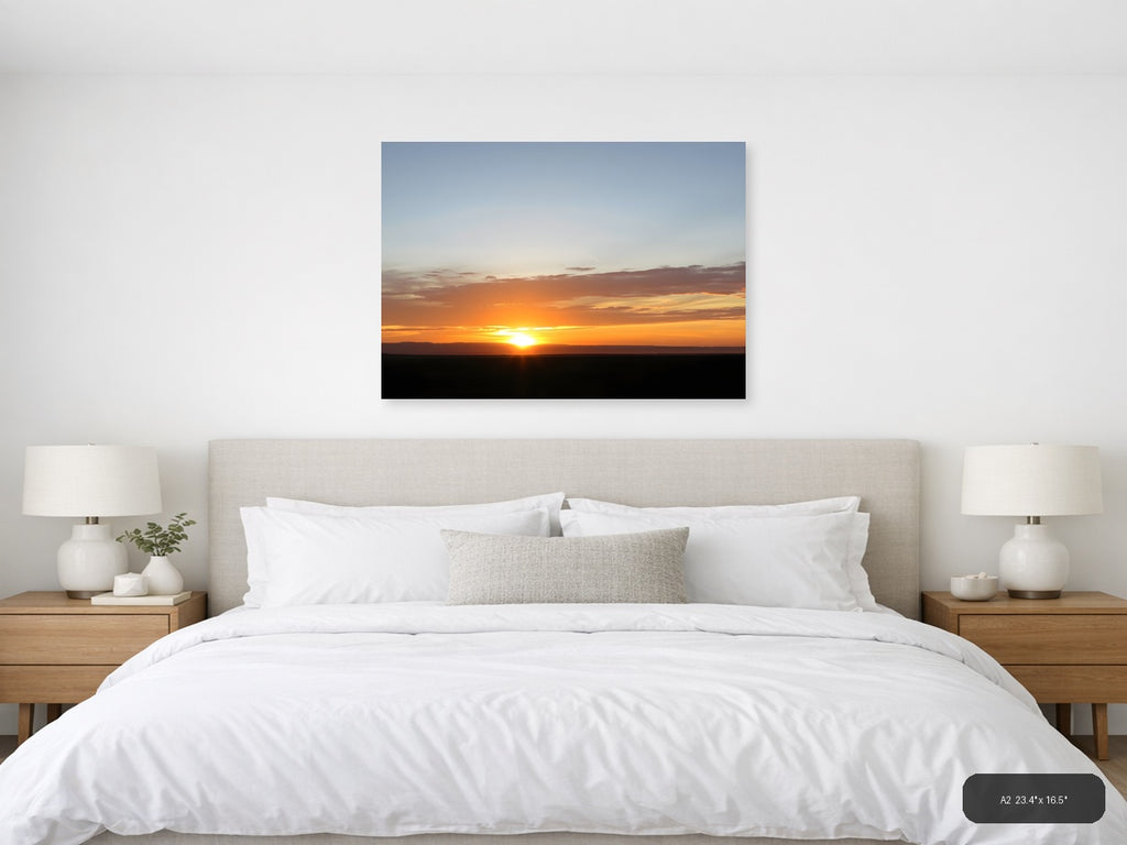 Minimalist Golden Sunset Over Dark Horizon Wall Art — A2 / Bedroom