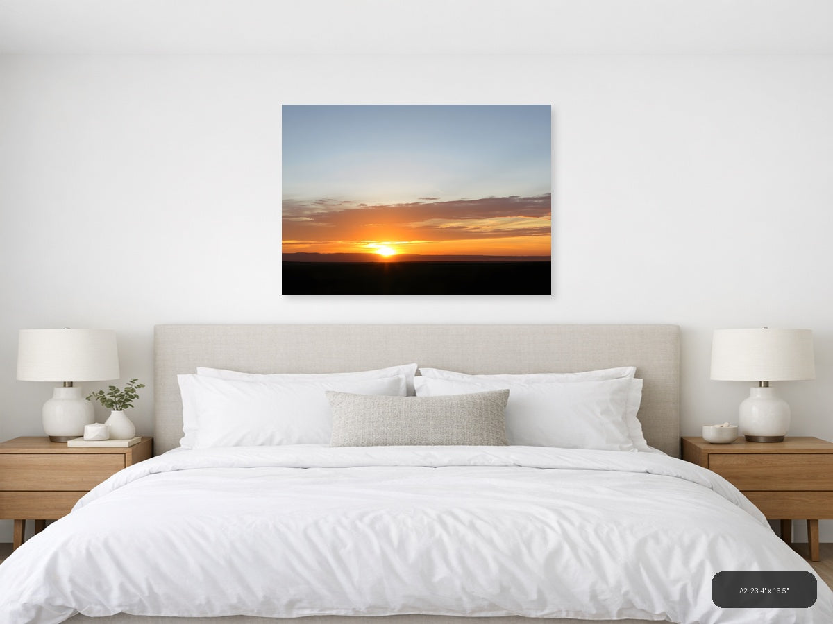 Minimalist Golden Sunset Over Dark Horizon Wall Art — A2 / Bedroom