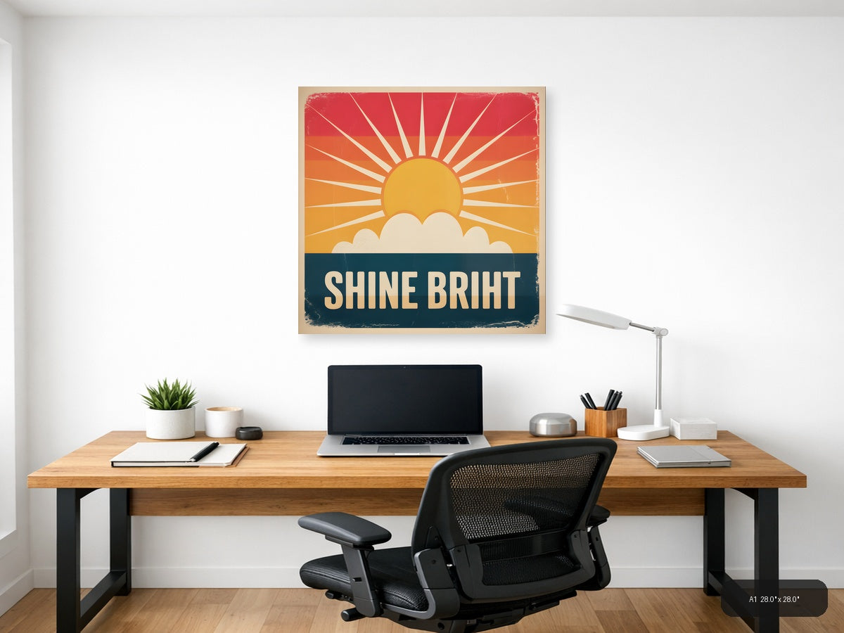 Vintage Sunrise Rays Cloud Print - Retro Wall Art — A1 / Office