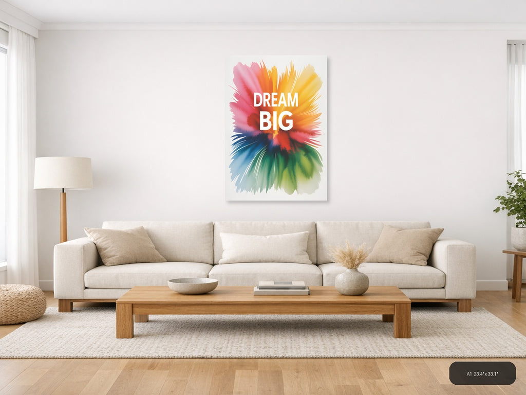 Dream Big Watercolor Burst Motivational Wall Art — A1 / Living Room