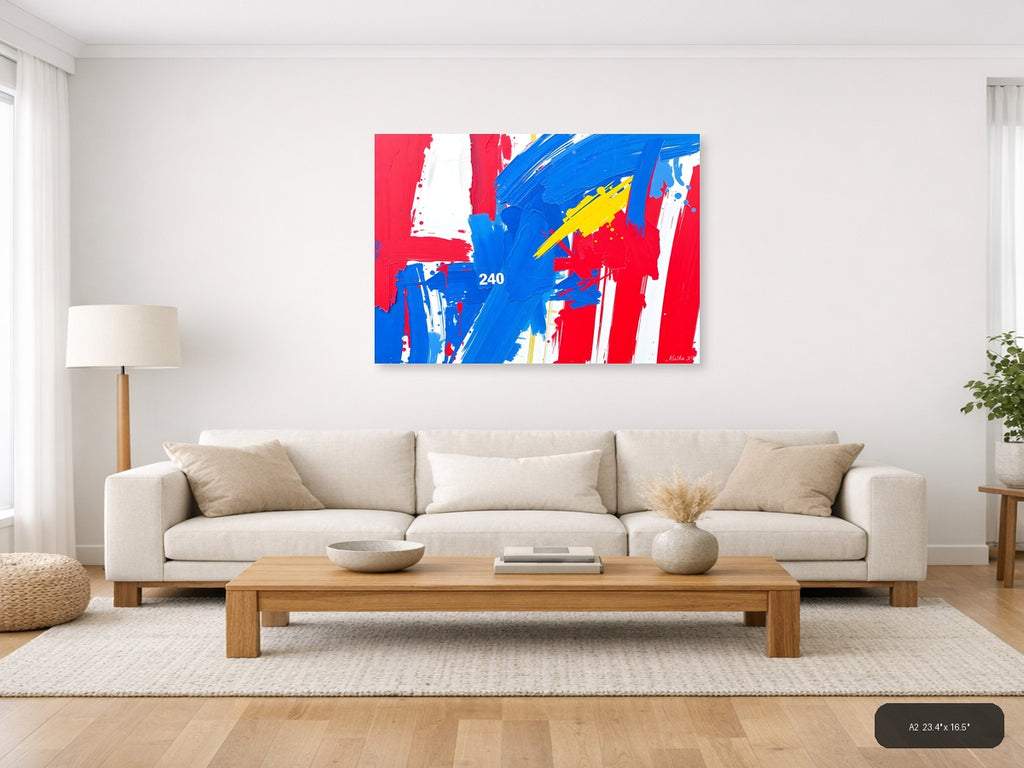 Abstract Red Blue Yellow Modern Brushstroke Wall Art — A2 / Living Room