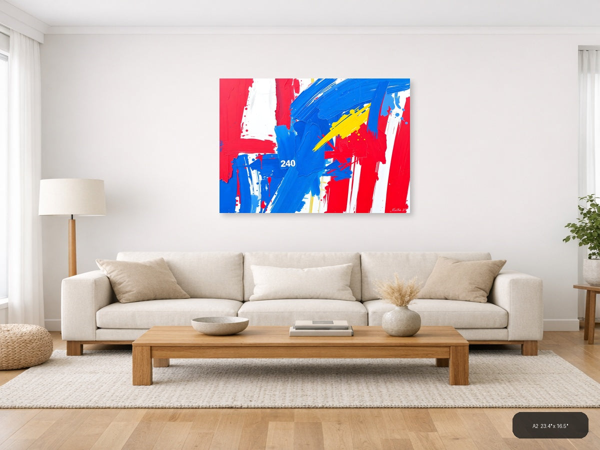 Abstract Red Blue Yellow Expressionist Brushstroke Wall Art — A2 / Living Room