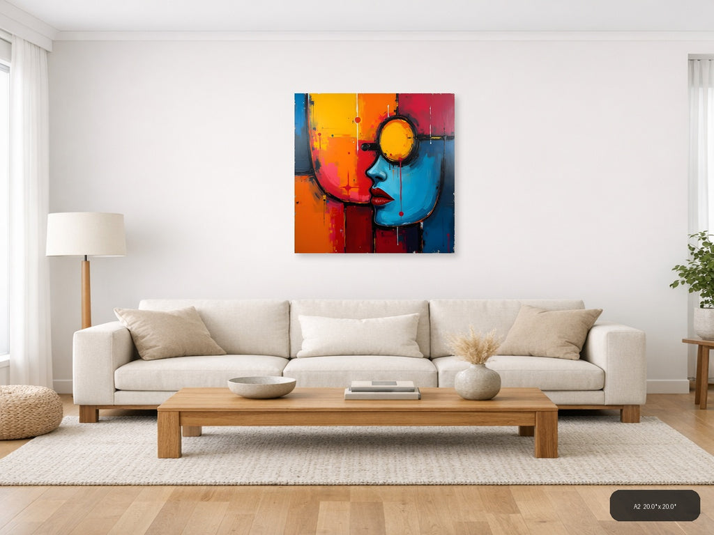 Colorful Abstract Face Profile Yellow Eye Wall Art — A2 / Living Room