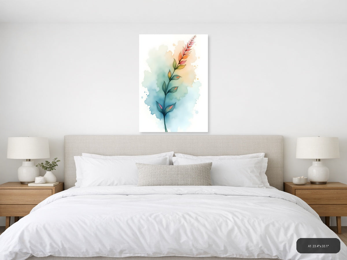 Watercolor Flowering Plant with Gradient Background Wall Art — A1 / Bedroom