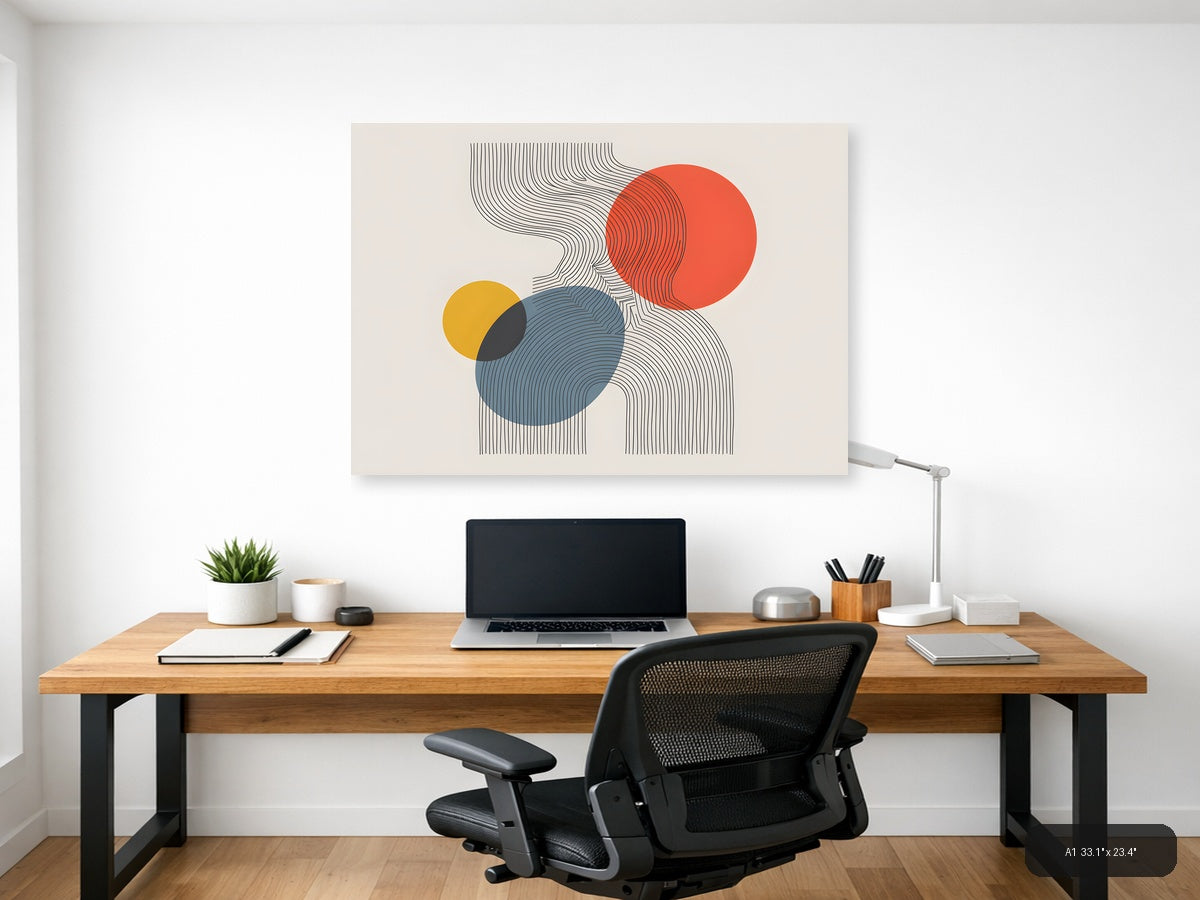 Abstract Line Art with Geometric Circles Wall Art — A1 / Office