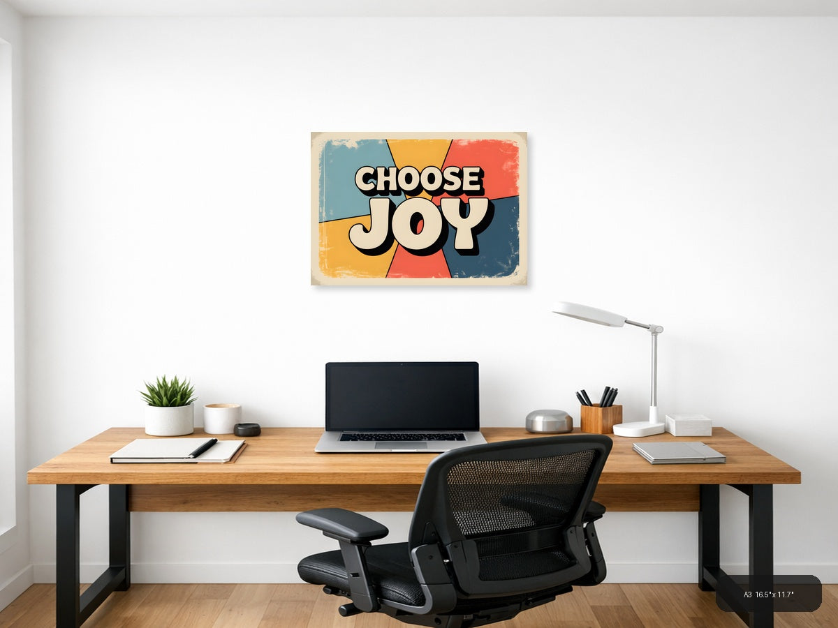 Choose Joy Vintage Retro Motivational Wall Art — A3 / Office