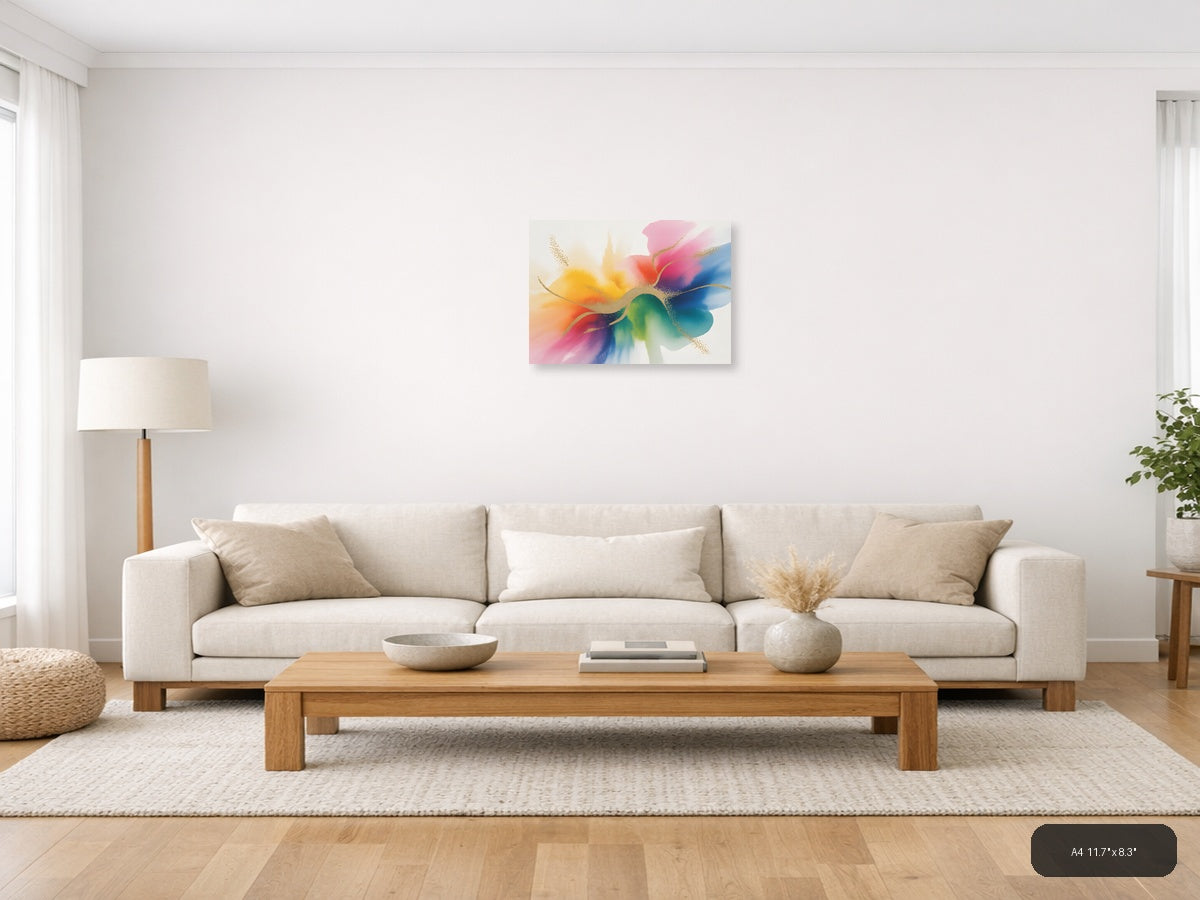 Colorful Abstract Watercolor Flower Wall Art — A4 / Living Room