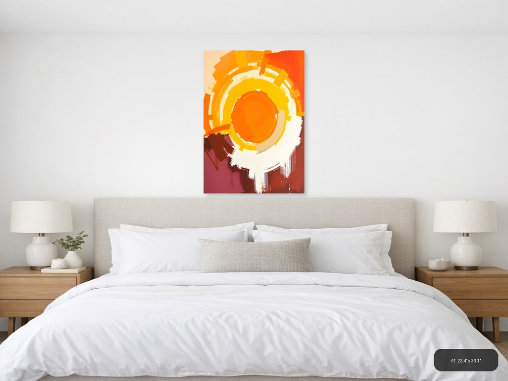 Abstract Concentric Circles Orange Yellow Wall Art — A1 / Bedroom