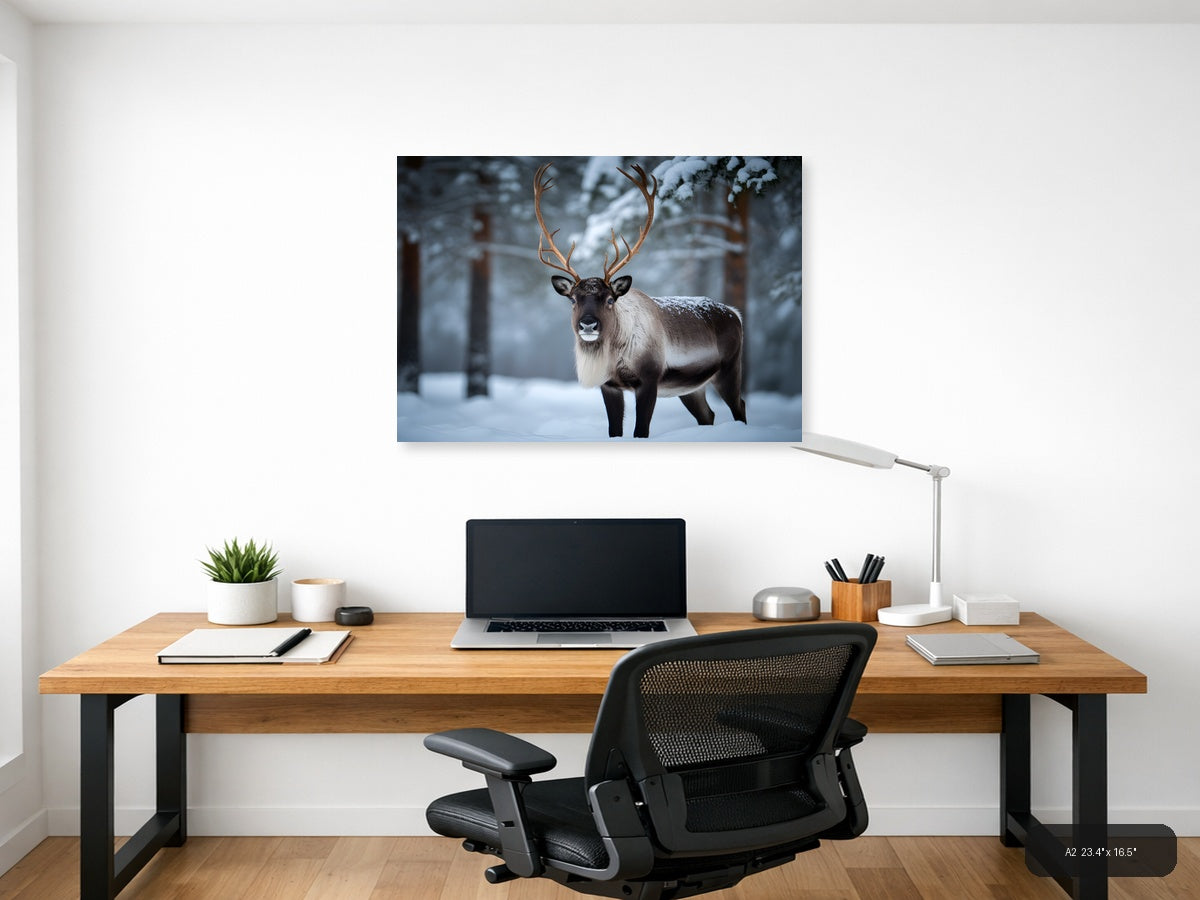 Majestic Reindeer in Snowy Forest Photography Wall Art — A2 / Office