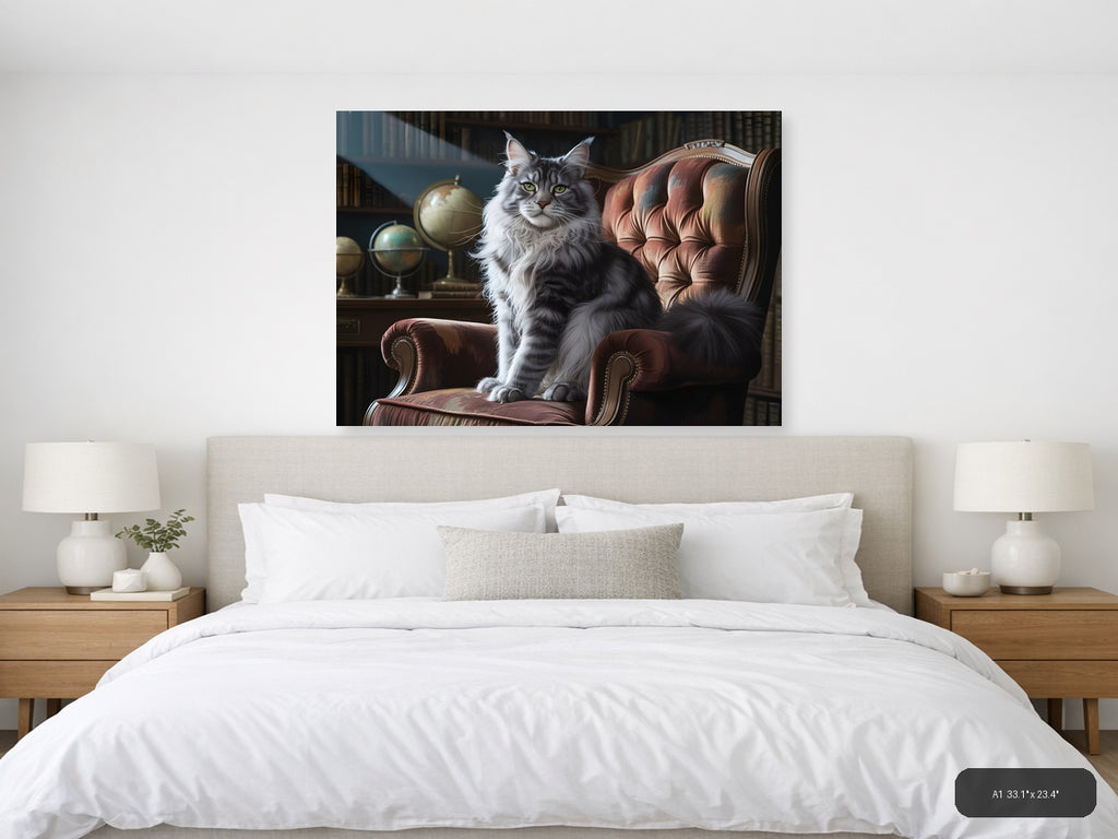 Majestic Gray Tabby Cat Portrait Photography Wall Art — A1 / Bedroom