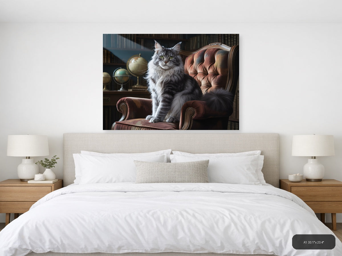 Majestic Gray Tabby Cat Portrait Photography Wall Art — A1 / Bedroom