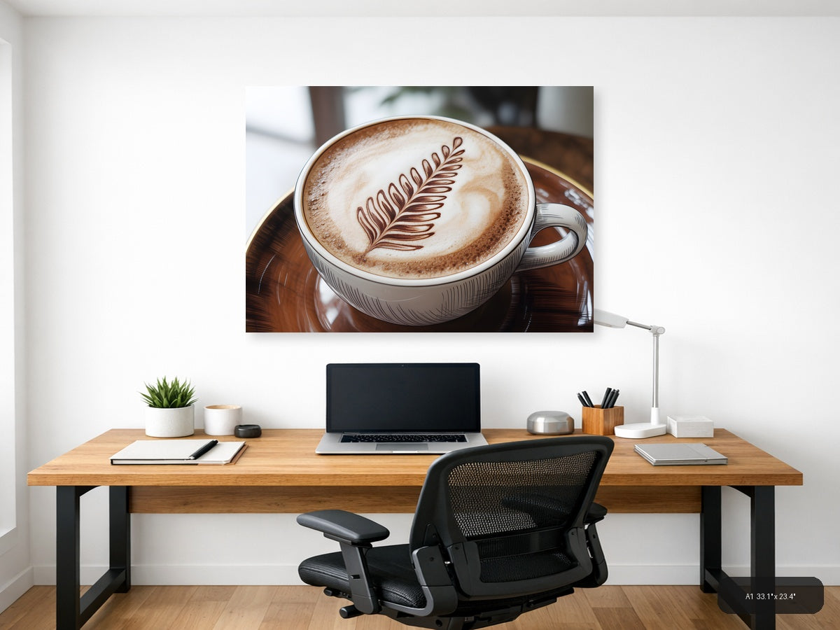 Latte Art Fern Leaf Line Art Coffee Wall Art — A1 / Office