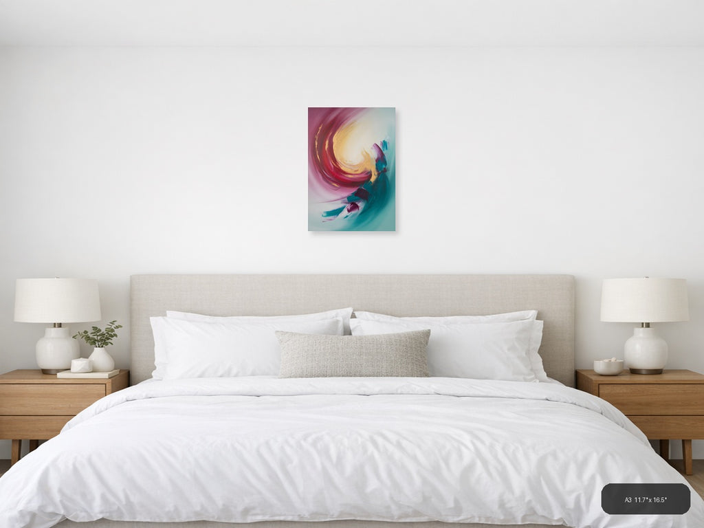 Abstract Spiral Pink Gold Turquoise Canvas Wall Art — A3 / Bedroom