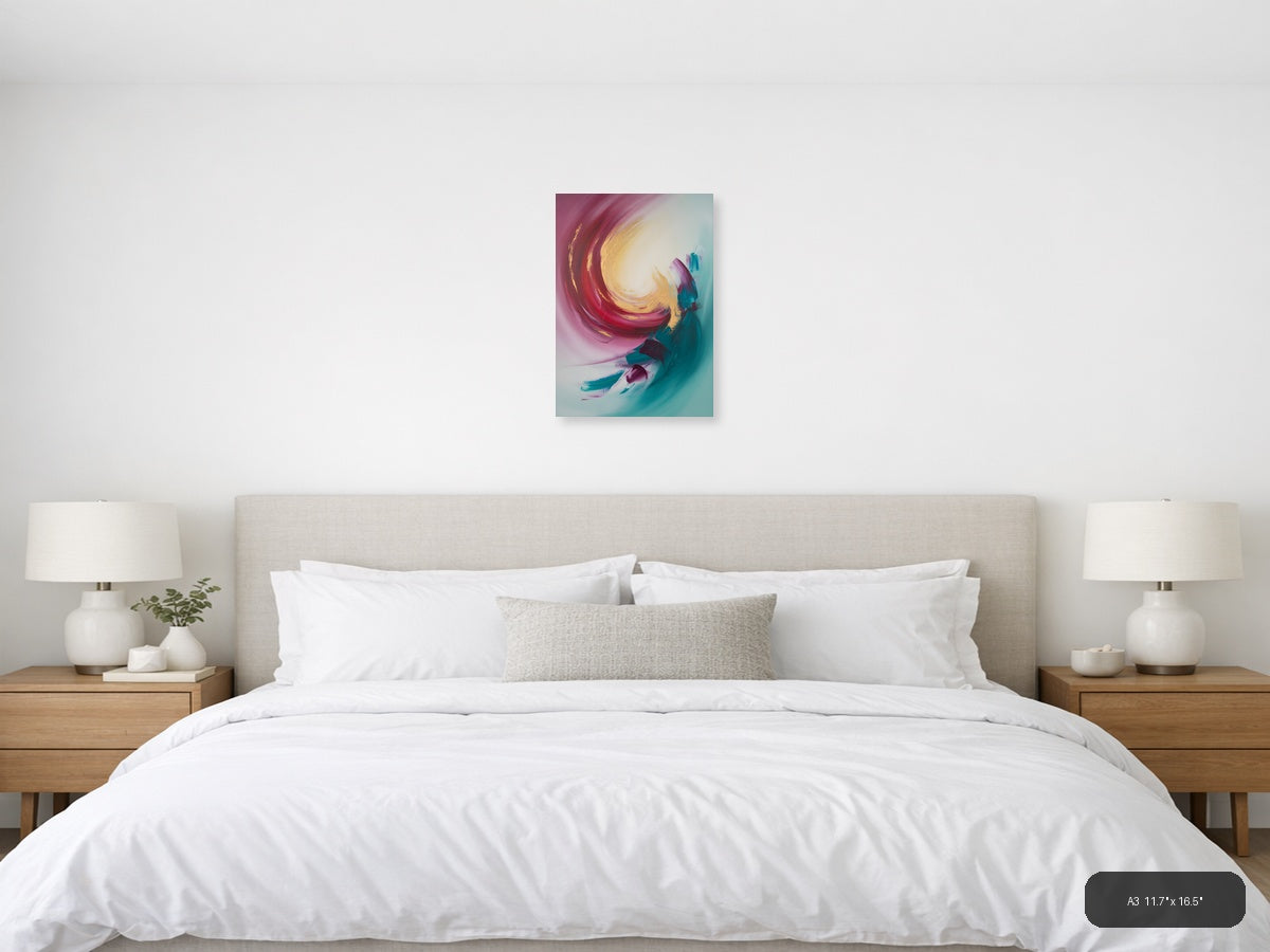 Abstract Spiral Pink Gold Turquoise Canvas Wall Art — A3 / Bedroom