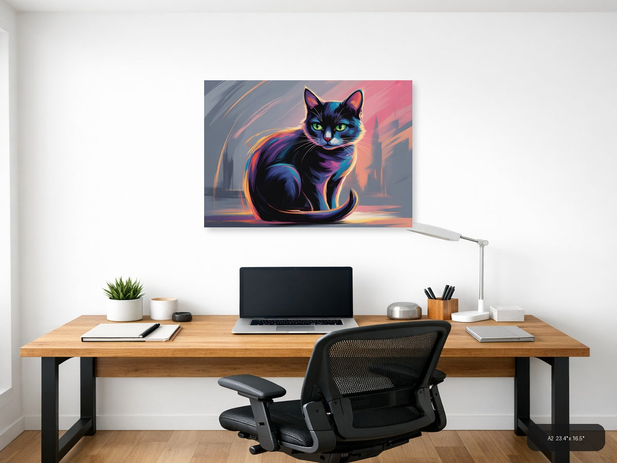 Neon Cat Abstract Glow Modern Wall Art — A2 / Office