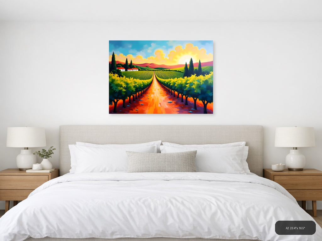 Tuscan Vineyard Landscape Abstract Painting Wall Art — A2 / Bedroom