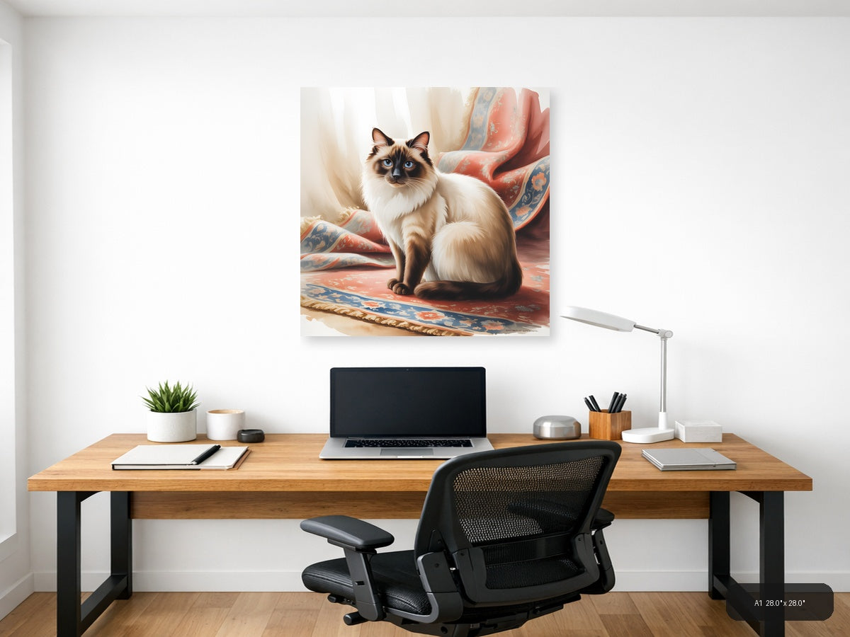 Siamese Cat with Blue Eyes Watercolor Wall Art — A1 / Office