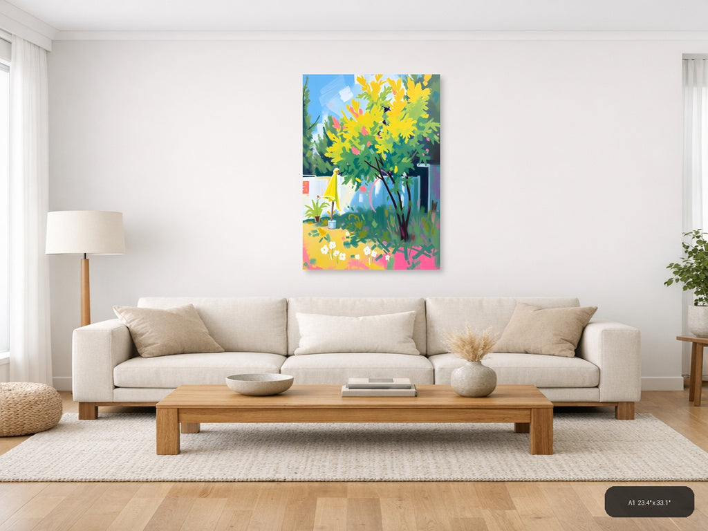 Vibrant Garden Oasis Abstract Yellow Flowers Wall Art — A1 / Living Room