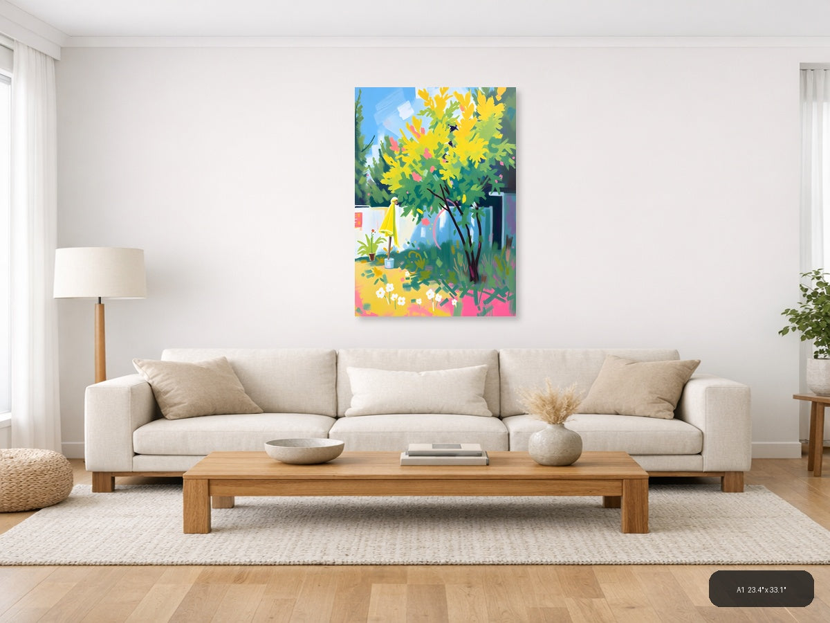 Vibrant Garden Oasis Abstract Yellow Flowers Wall Art — A1 / Living Room