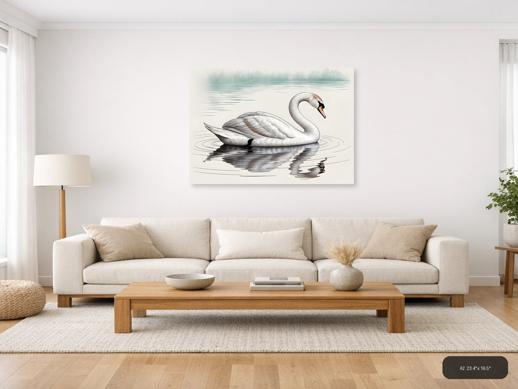 Elegant Swan Line Art Drawing - Minimalist Wall Art — A2 / Living Room