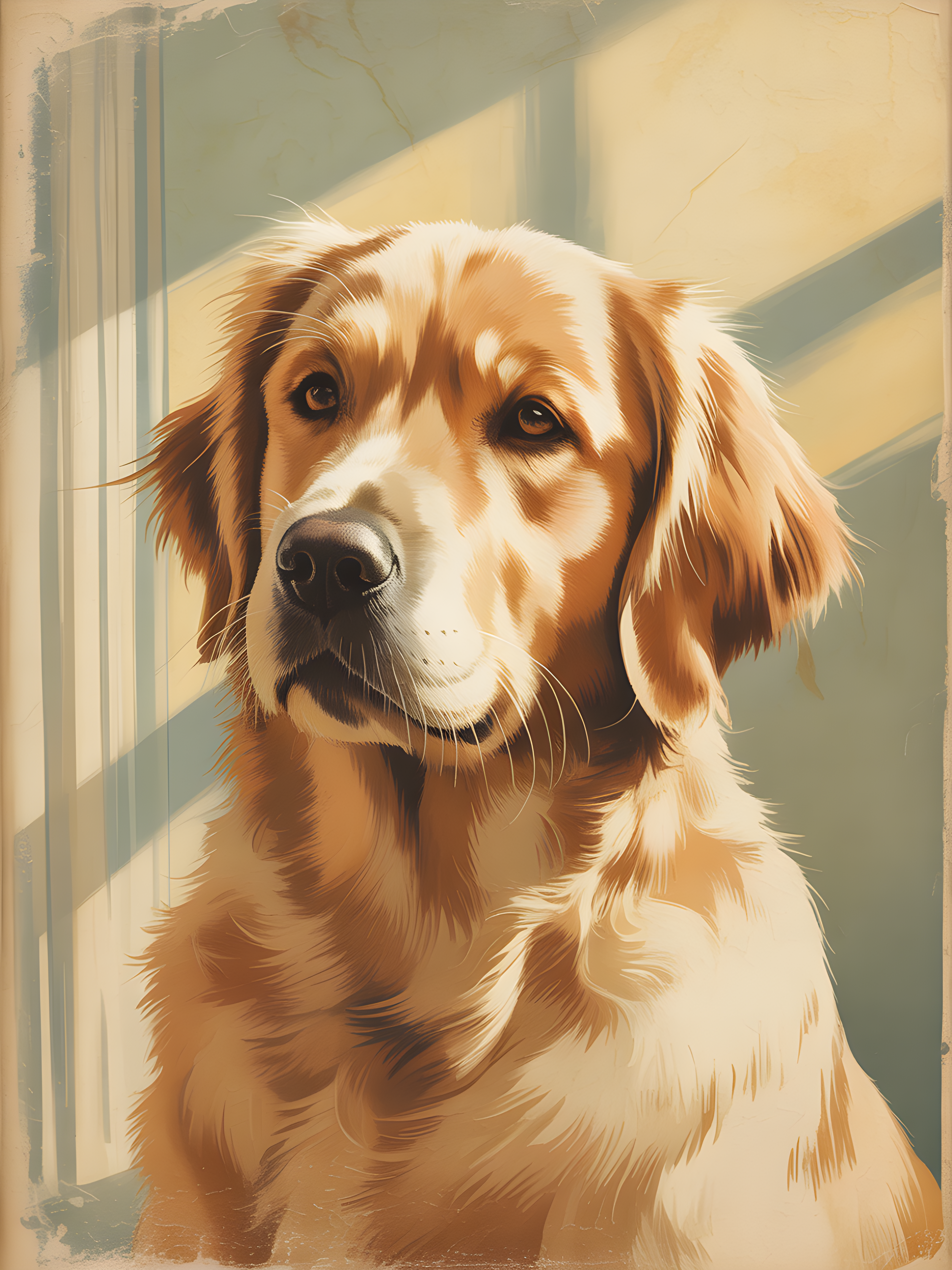 Brown & White Dog Portrait Vintage Style Wall Art