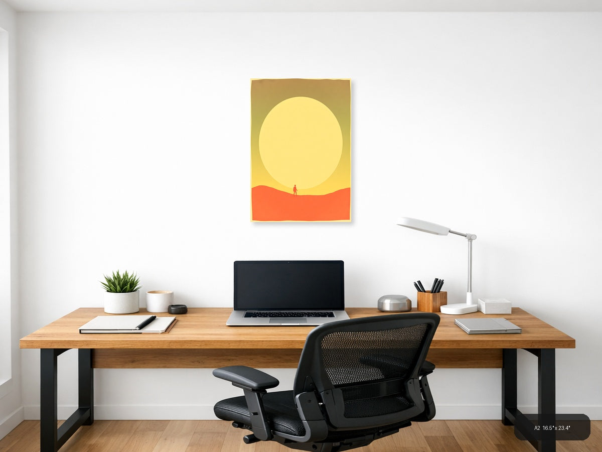 Vintage Sunset Desert Wanderer Silhouette Wall Art — A2 / Office