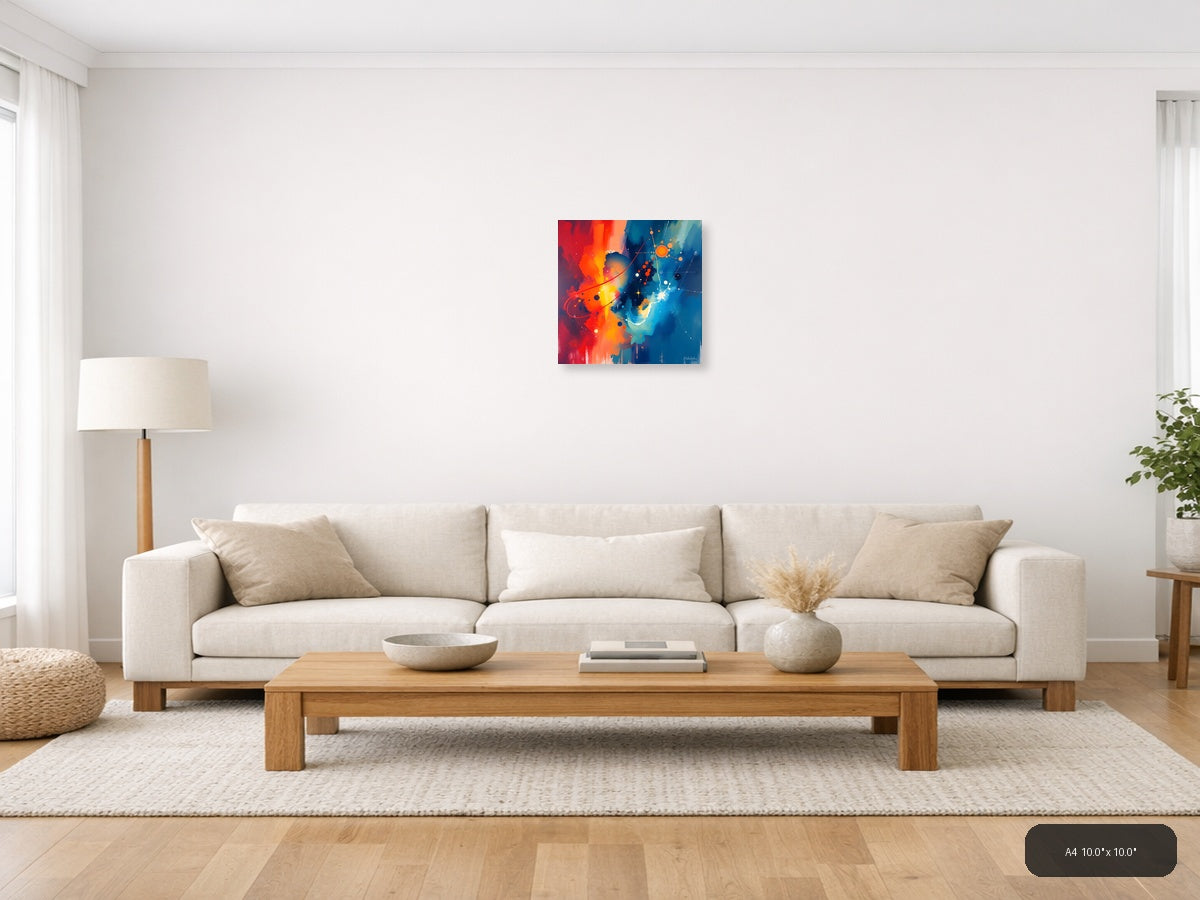 Abstract Cosmic Energy Orange Blue Wall Art — A4 / Living Room