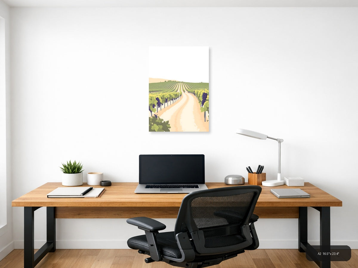 Minimalist Vineyard Landscape with Purple Grapes Wall Art — A2 / Office