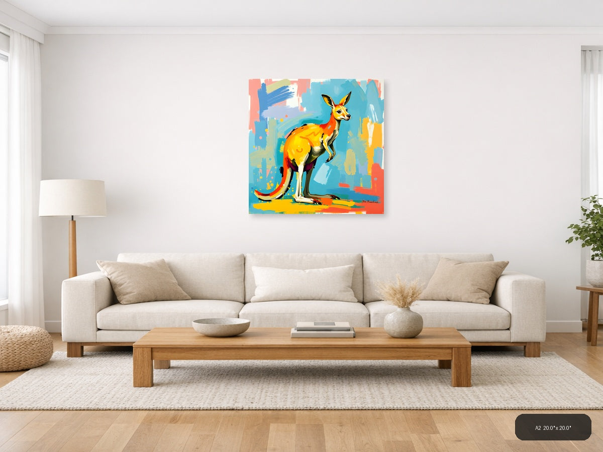 Colorful Abstract Kangaroo Pop Art Wall Art — A2 / Living Room