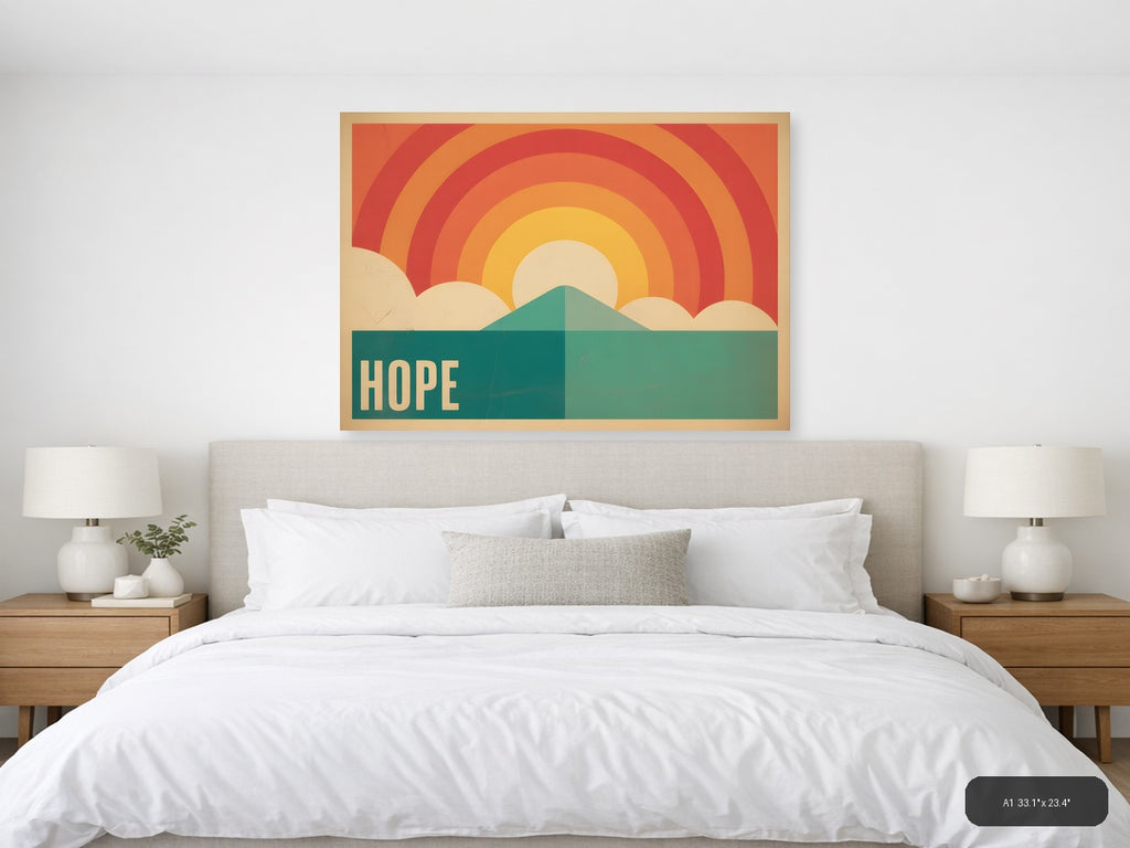 Vintage Hope Rainbow Mountain Sunrise Landscape Wall Art — A1 / Bedroom