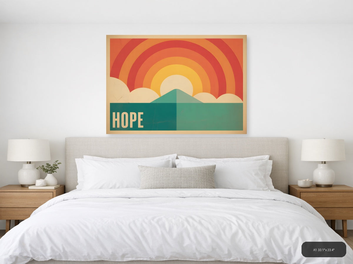 Vintage Hope Rainbow Mountain Sunrise Landscape Wall Art — A1 / Bedroom