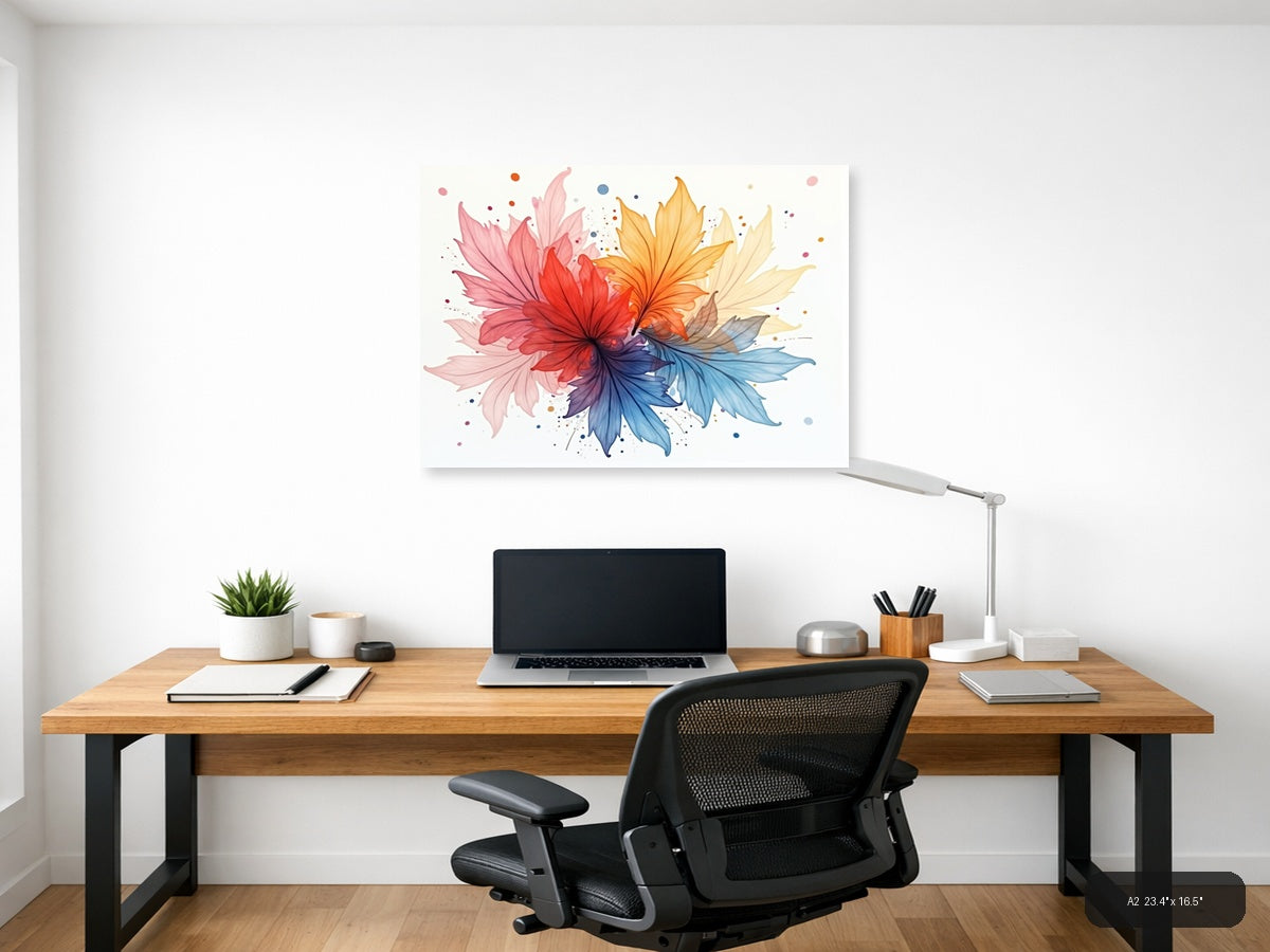 Colorful Watercolor Flower Burst Rainbow Wall Art — A2 / Office