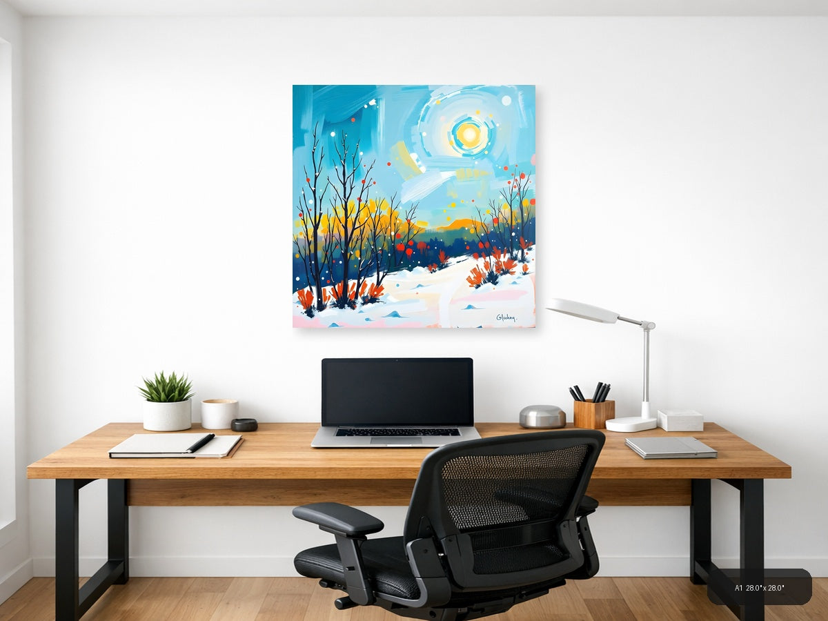 Abstract Winter Landscape with Sun - Modern Wall Art — A1 / Office