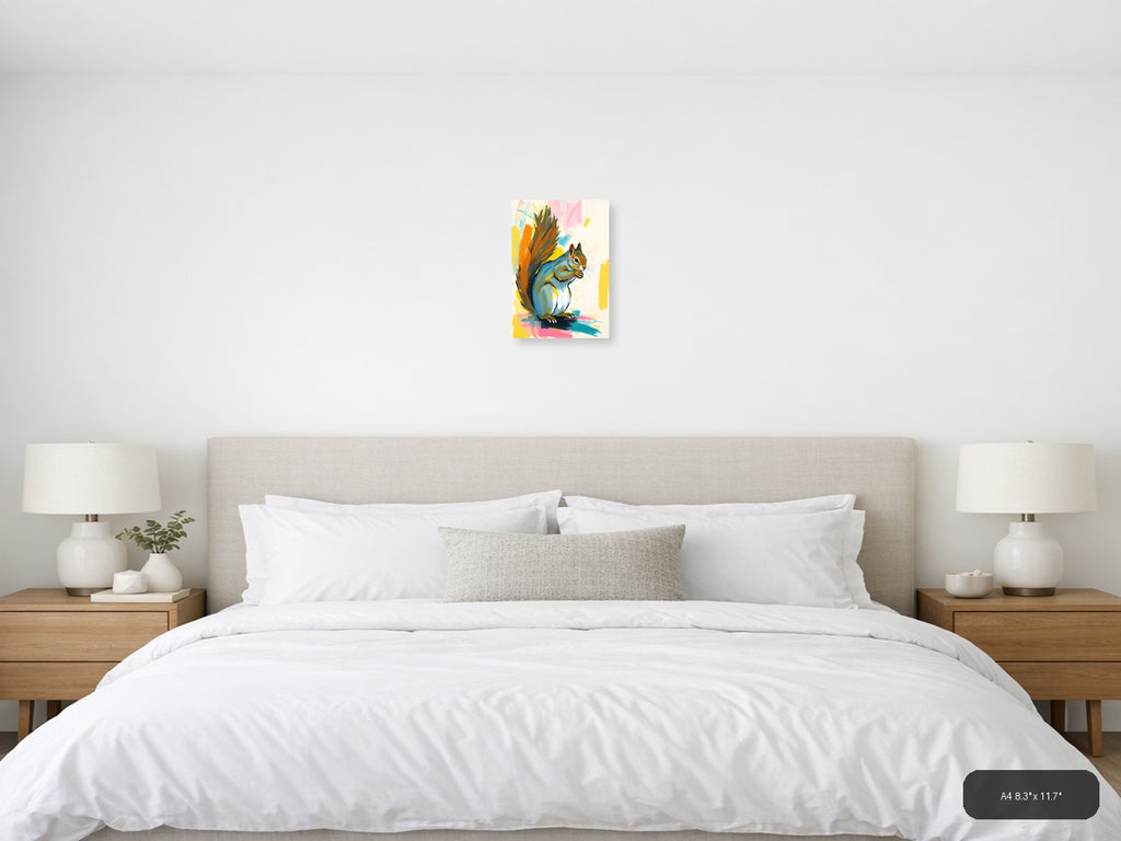 Colorful Abstract Squirrel Portrait Wall Art — A4 / Bedroom
